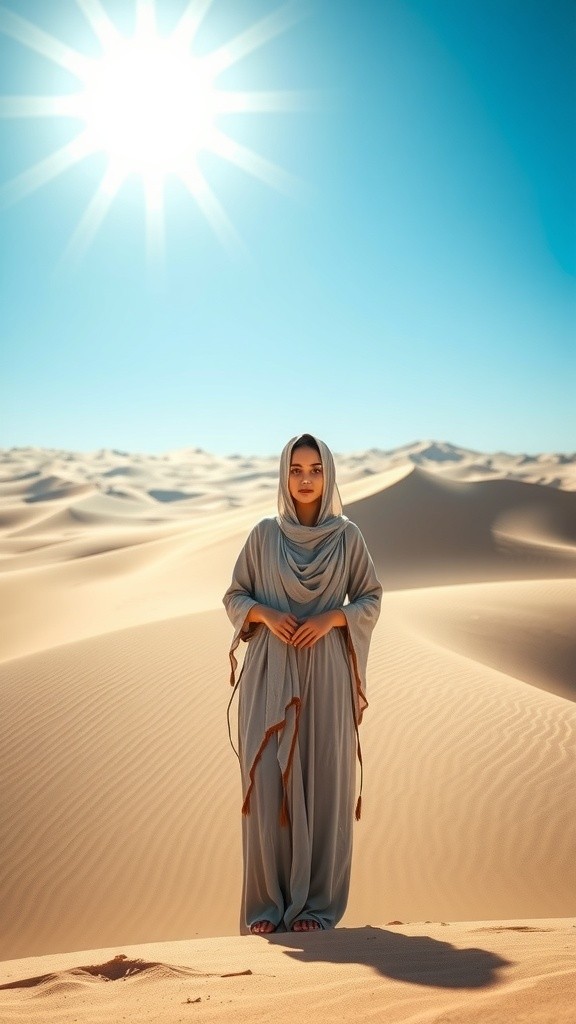 Wanita Bercadar dan Kuda di Padang Pasir