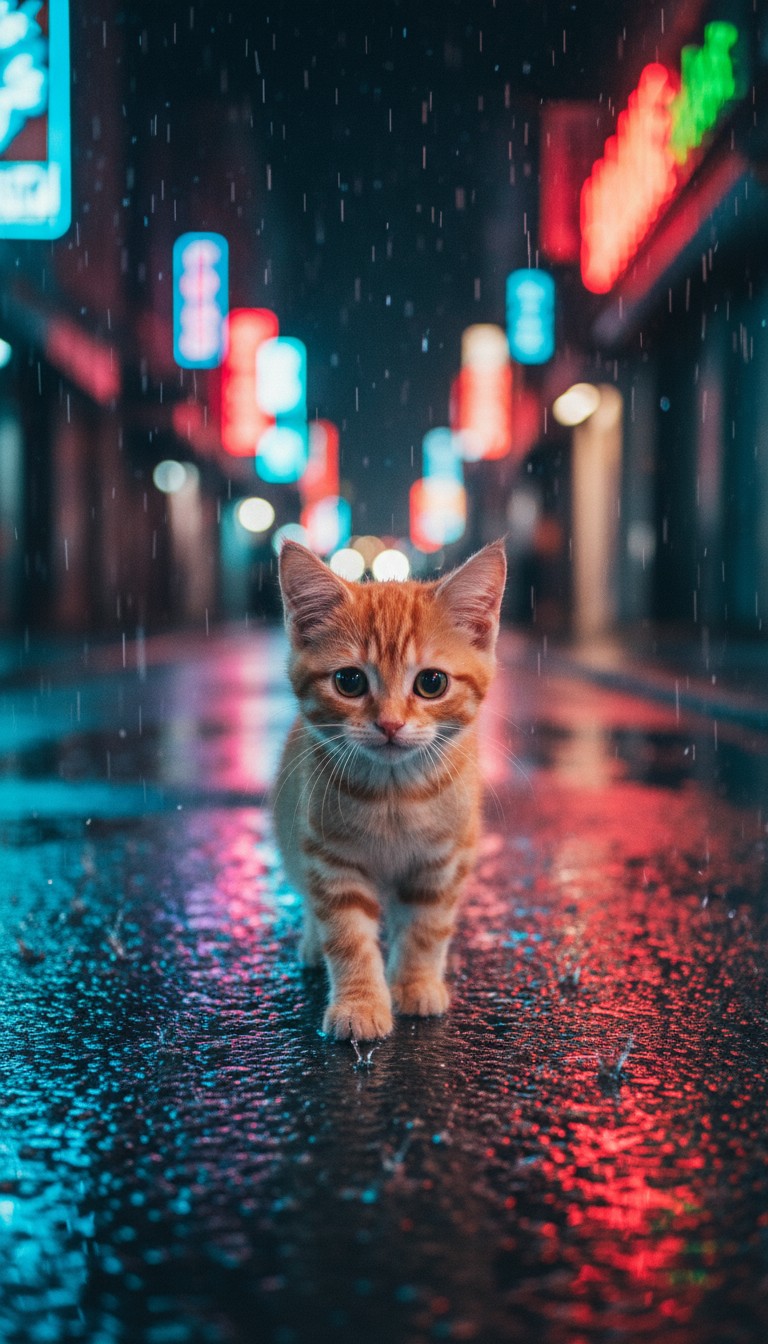 Lonely Whiskers in Neon Rain