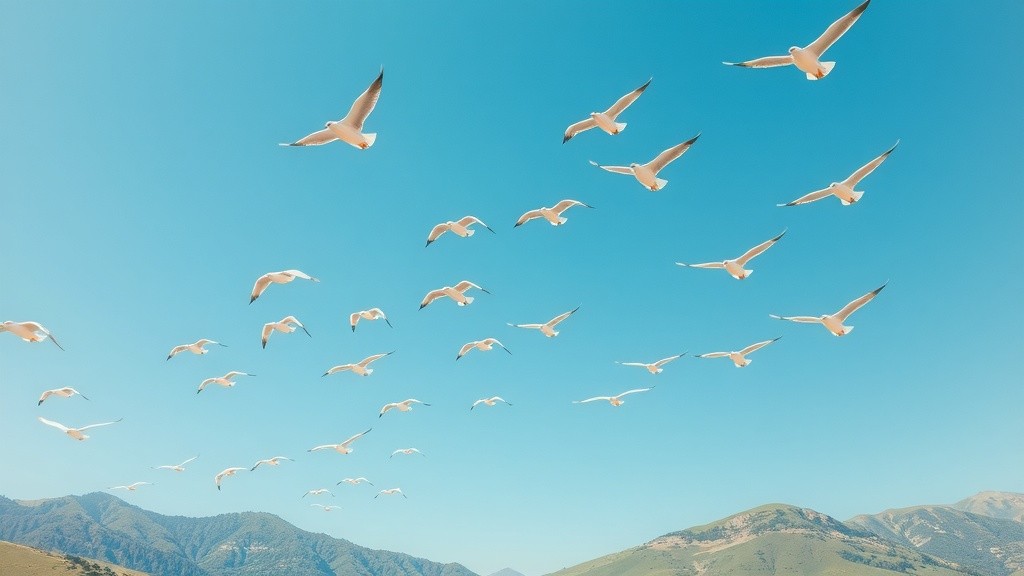 Peaceful Flight of White Birds