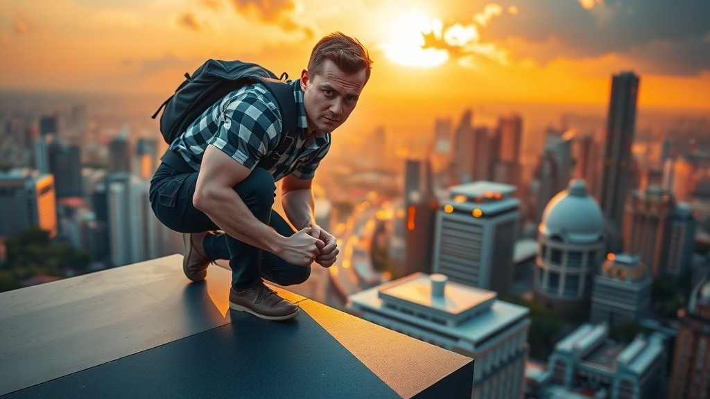 Futuristic Spider-Man Overlooks Jakarta at Sunset
