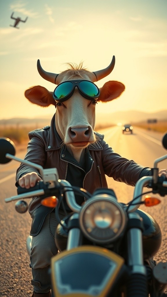 Cow Riding a Motorcycle