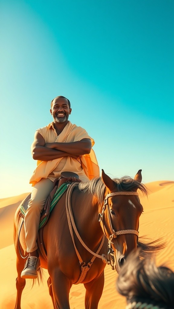 Men Riding Horses in Saudi Arabia with the Holy Book