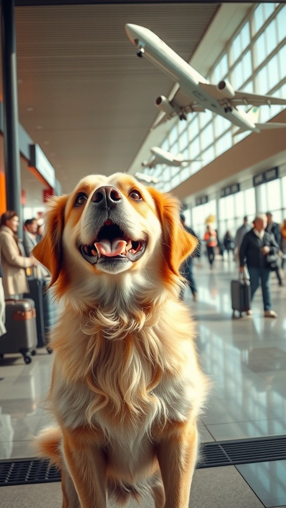 dog fly on aeroplane with scary feeling and crying