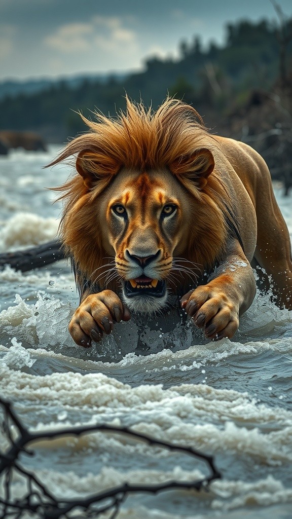 Elephant Rescues Lion: A Heroic Struggle in a Flooded River