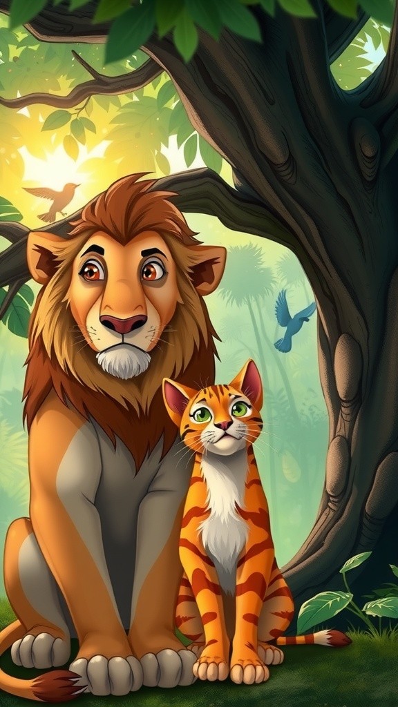 शेर और बिल्ली की अनोखी दोस्ती