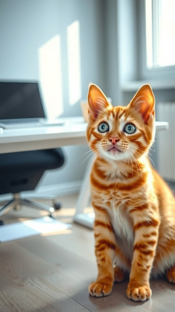 Kucing Oranye Kerja Sambil Nonton Ikan