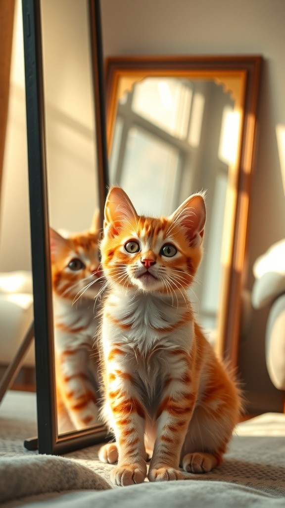 A Curious Cat and Its Reflection