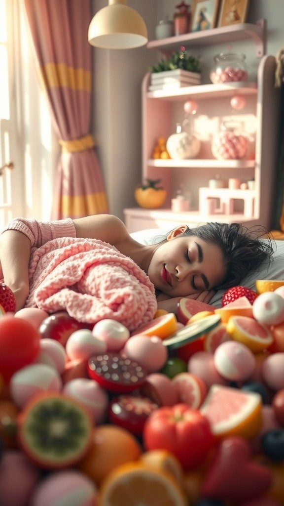 بنت نائمة في فراش لذيذ