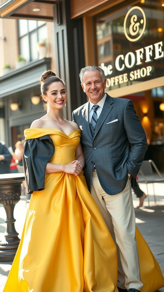 Man in Black Pants and Brown Coat with Girl Beside Him