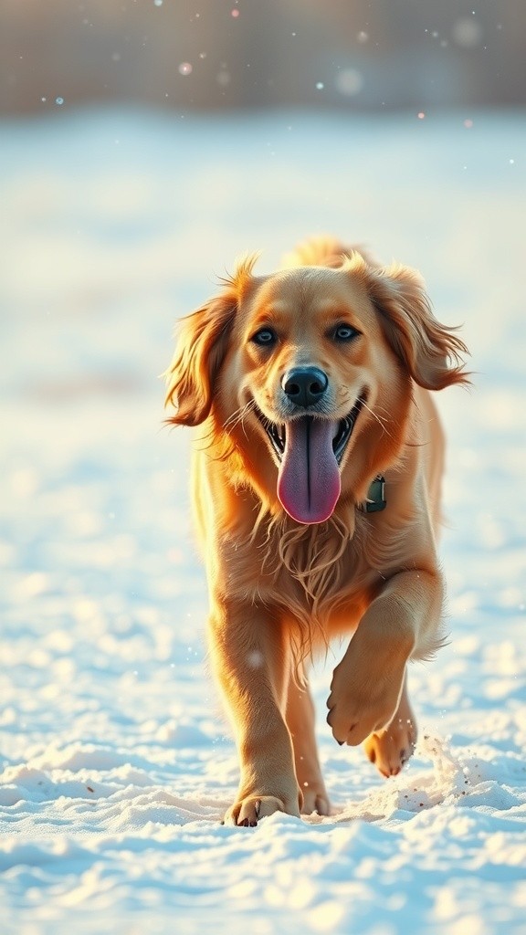 Winter Playtime: Golden Retriever and Fluffy Cat in Snow