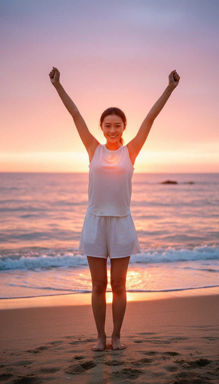 Beautiful Girl Running on the Road