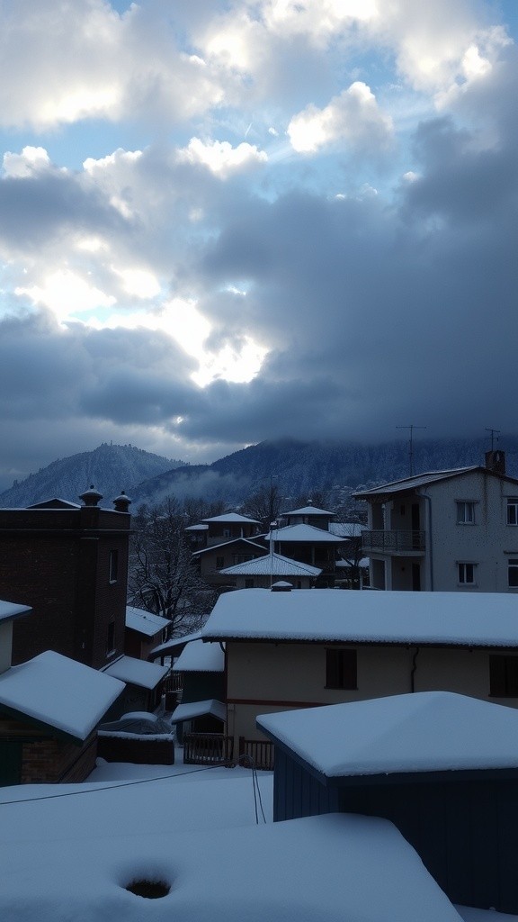 Kashmiri Man Clearing Snow from Rooftop