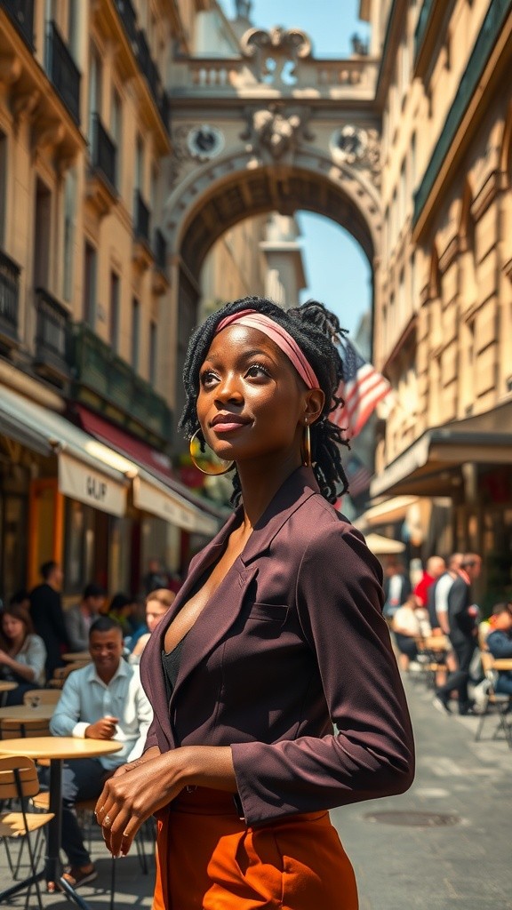 African American Woman Strolling Through Paris