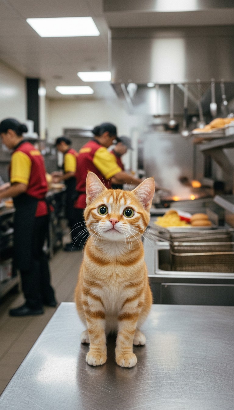 Cat Working at McDonald's