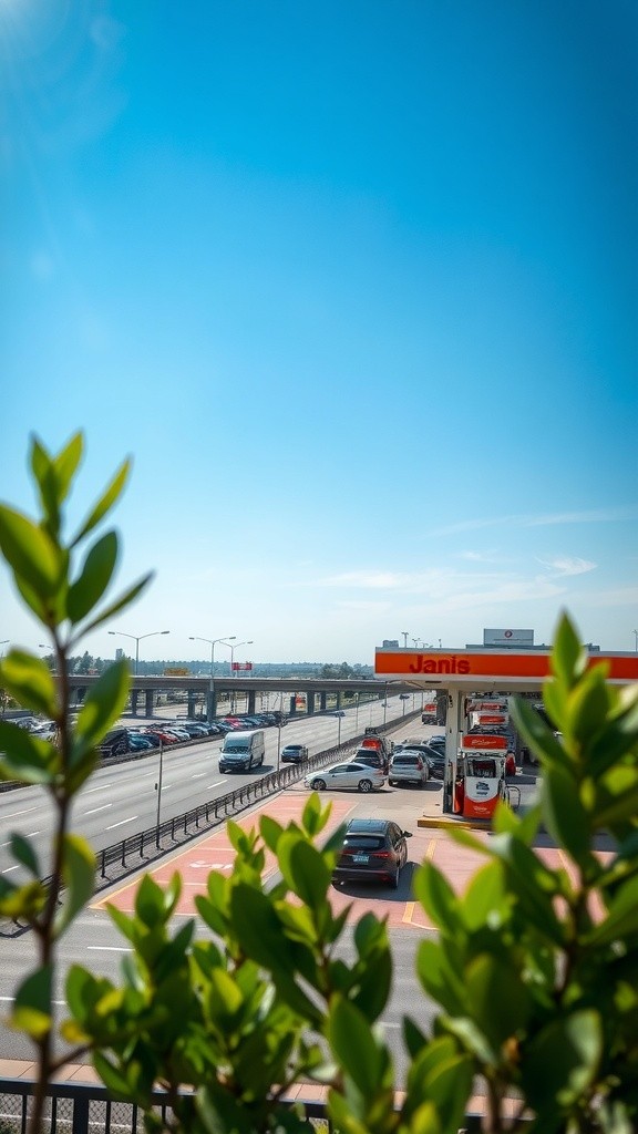 Aerial View of Gas Station and Highway Interchange