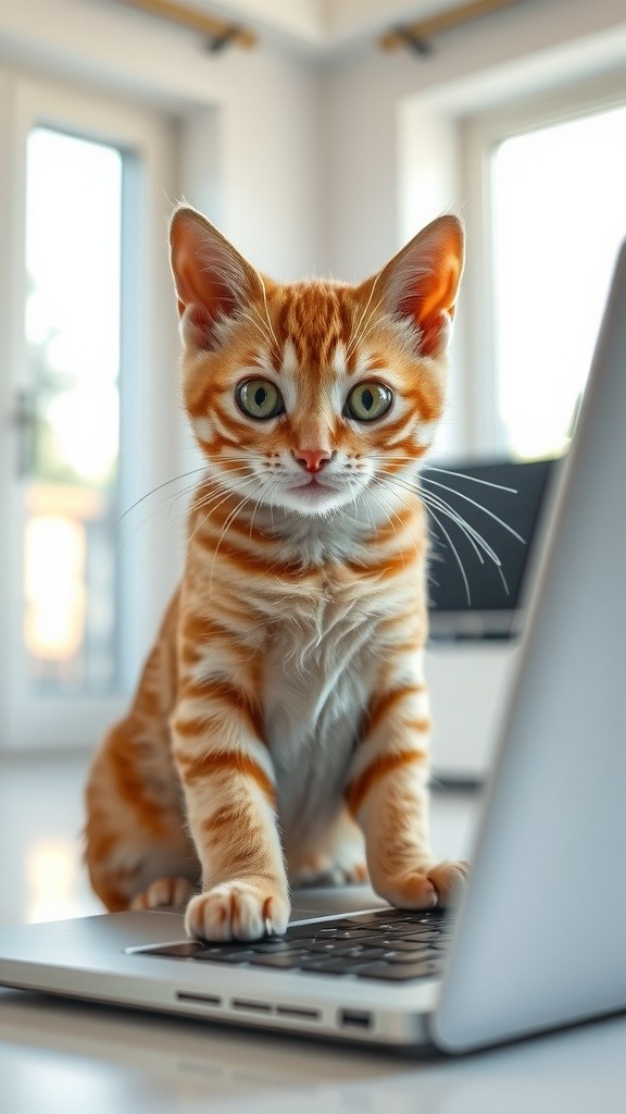 Kucing Lucu Menulis di Depan Laptop