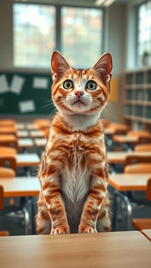 Fluffy Cat's Strict Classroom: No Food Allowed!