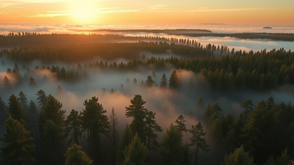 Serene Morning Over Finnish Forests and Lakes