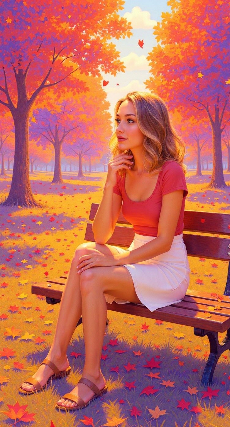 Beautiful Girl Alone on Bench