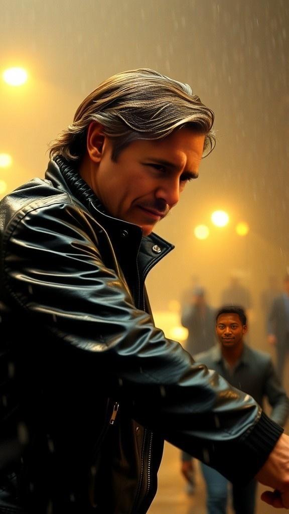 Rainy Showdown: Hero vs. Goons in Slow Motion