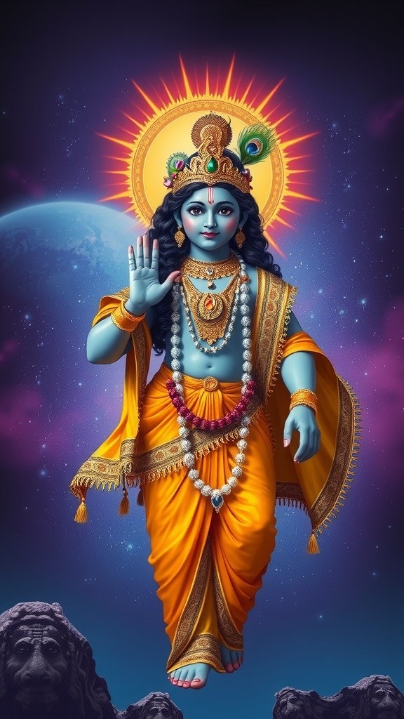 Divine Krishna: A Celestial Portrait in Gold and Light