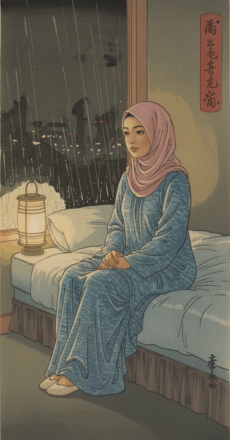 Whispers of Rain: A Serene Night in Anime