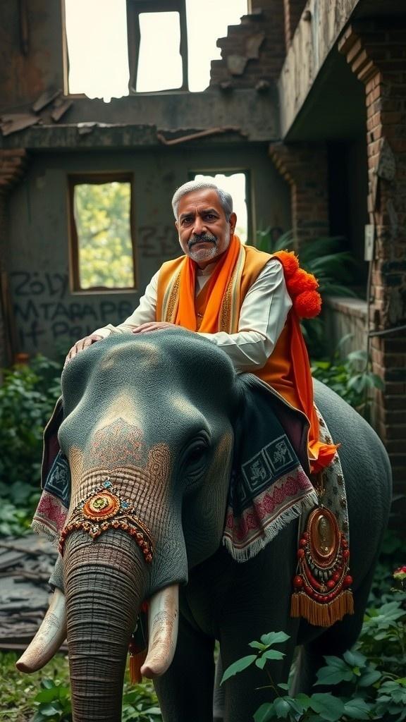 Majestic Leadership: Modi on an Elephant in Royal Splendor