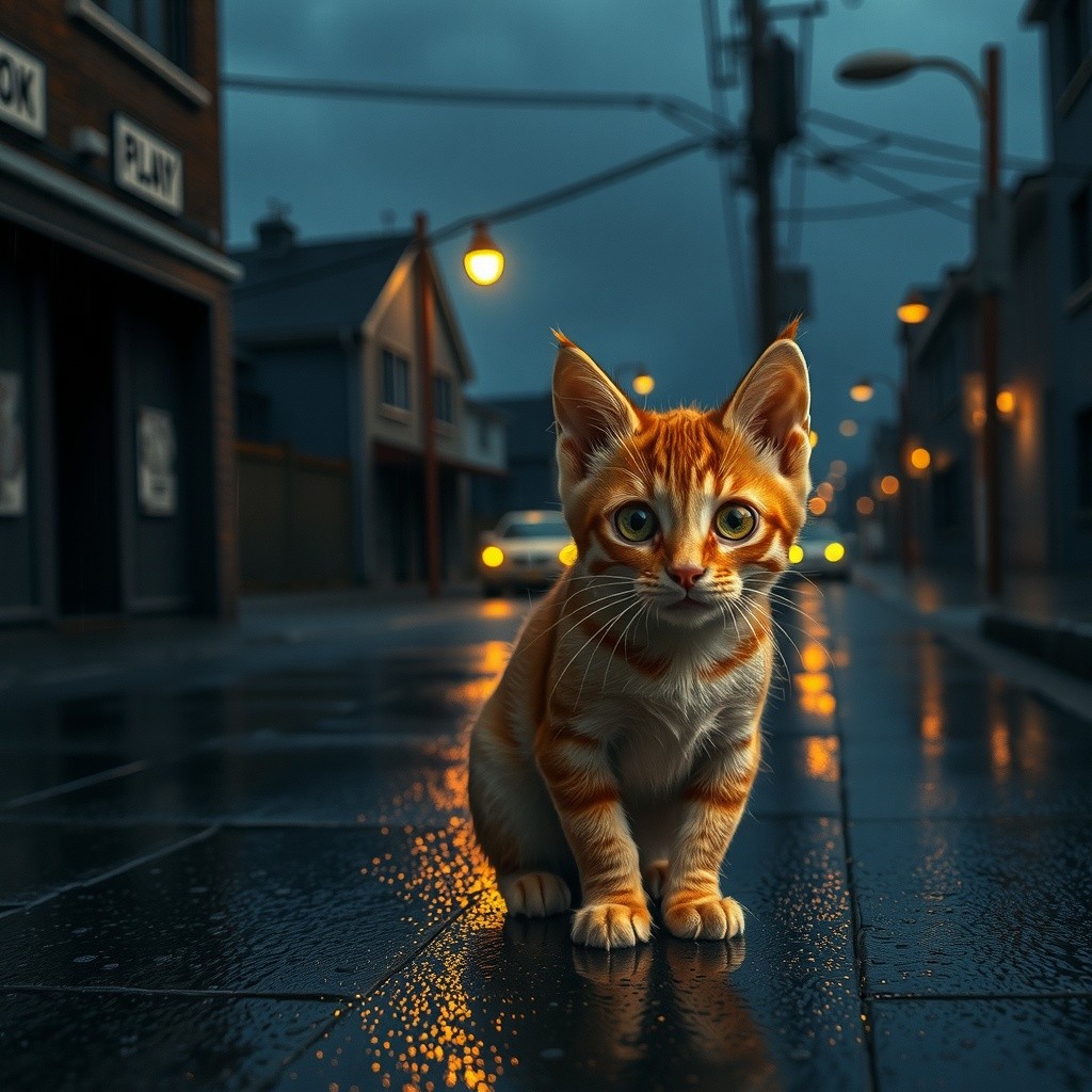 Anak Kucing yang Ditelantarkan di Hujan