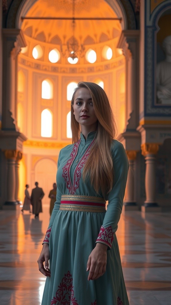 Russian Girl in Pakistani Dress at Faisal Mosque