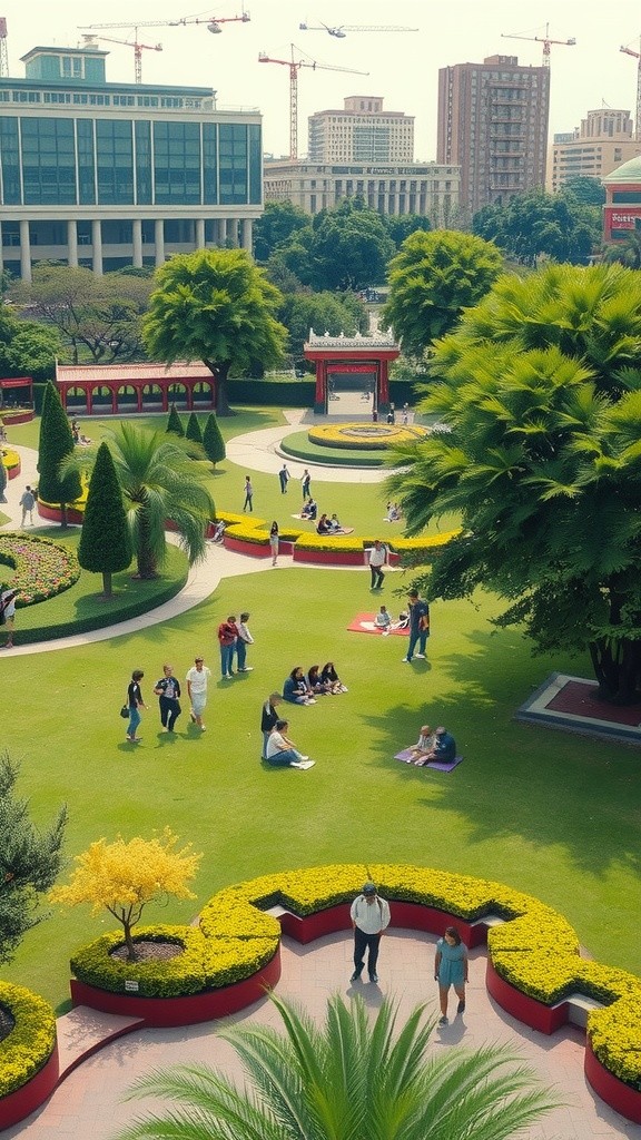 Gadis Mendengarkan Musik di Taman Kota