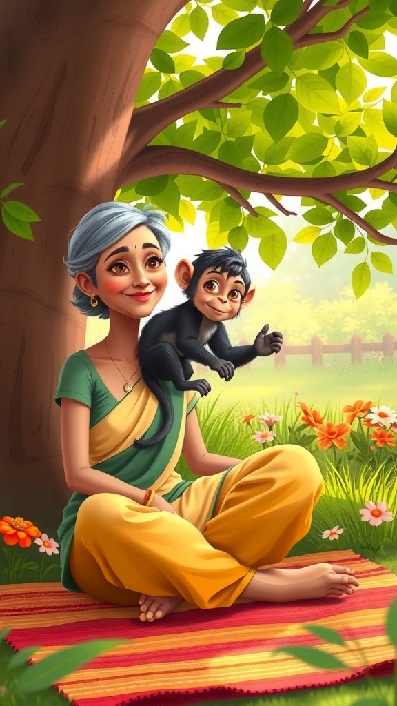 दादी और शरारती बंदर की दोस्ती