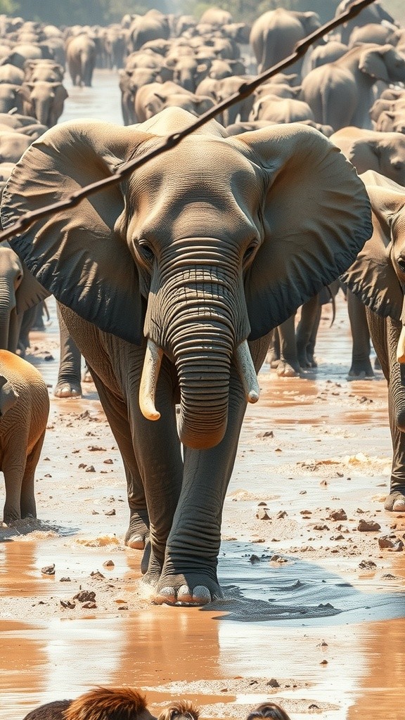 Elephants Bathing at the River