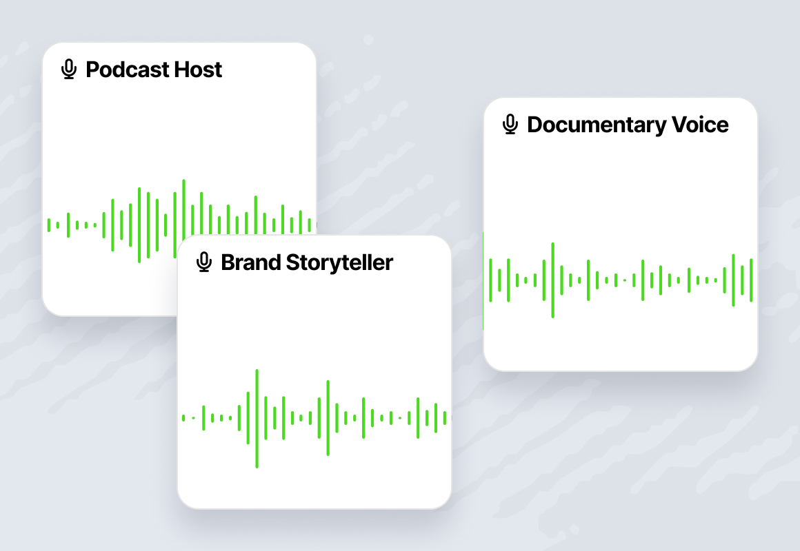 Hypernatural voice selection interface showing Podcast Host, Brand Storyteller, and Documentary Voice options
