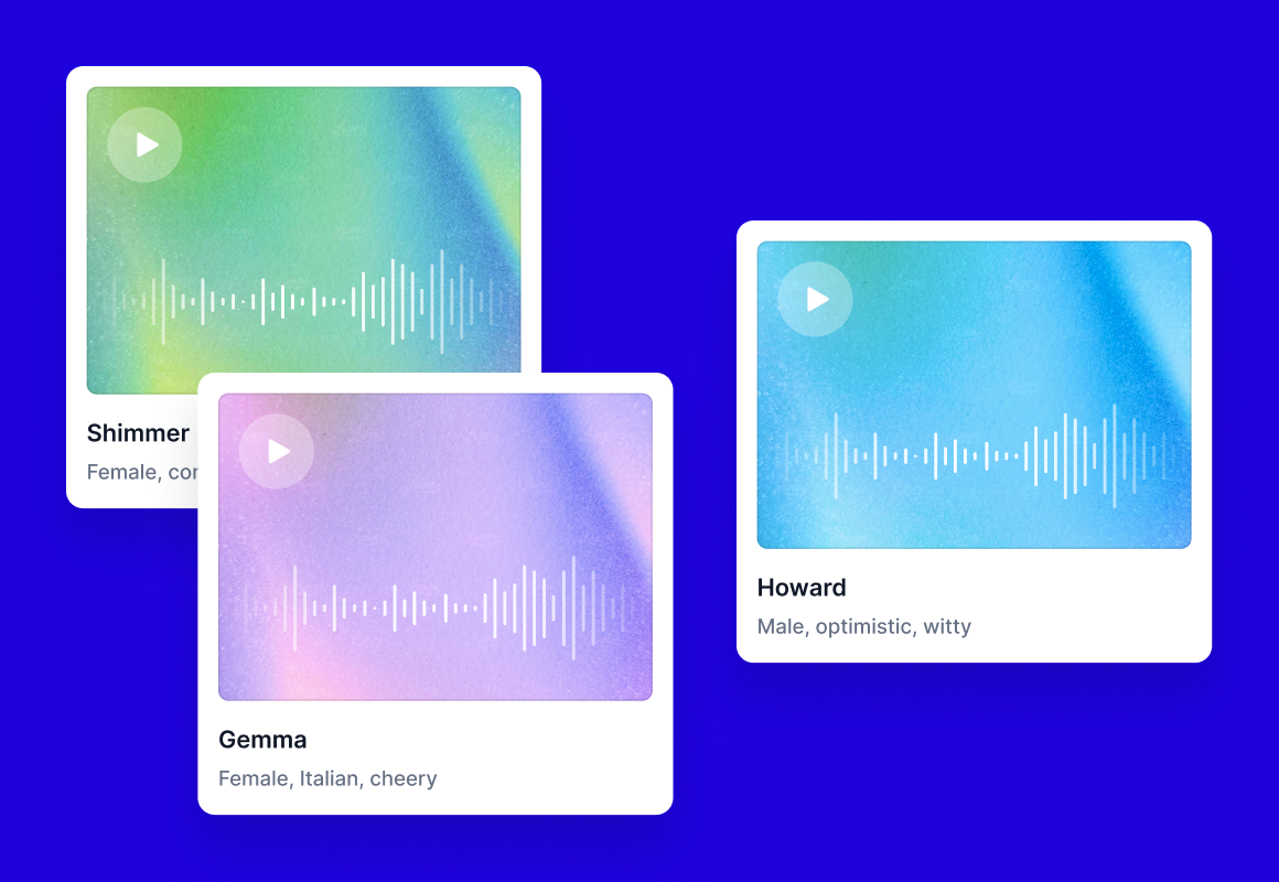 Hypernatural voice selection interface showing AI voice and dialog options