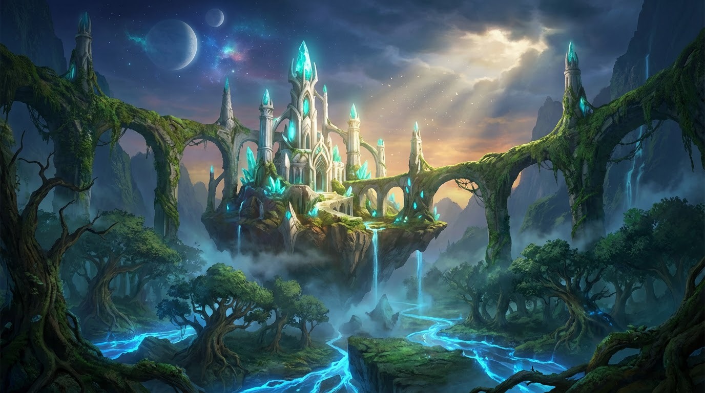 Fantasy style epic landscape with enchanted atmosphere