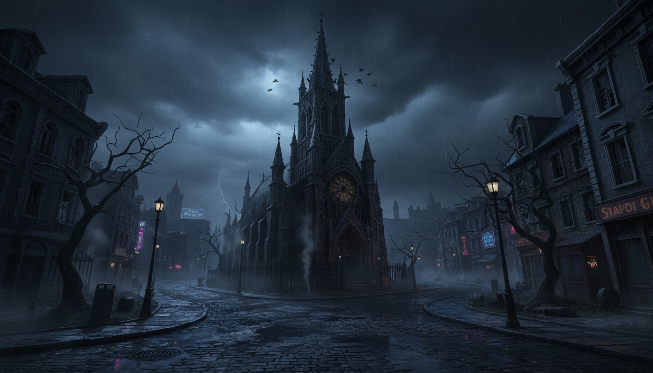 Gothic Horror like The Crow style creation - dark urban gothic environment