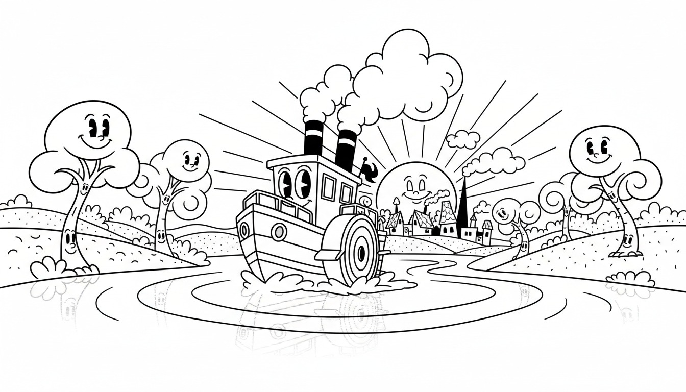 Old School Mickey Mouse style landscape - vintage rubber hose animation environment