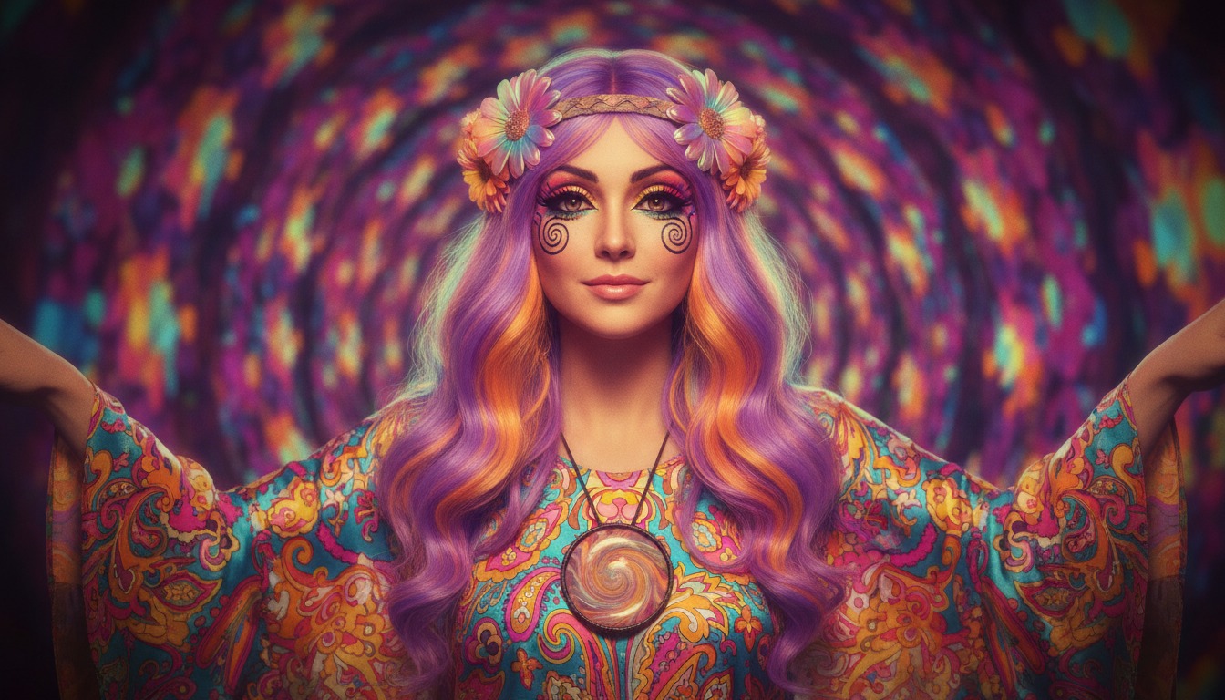 Psychedelic 1960s visuals style portrait