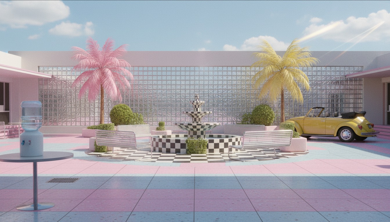 Retro 1990s nostalgia like Clueless style landscape