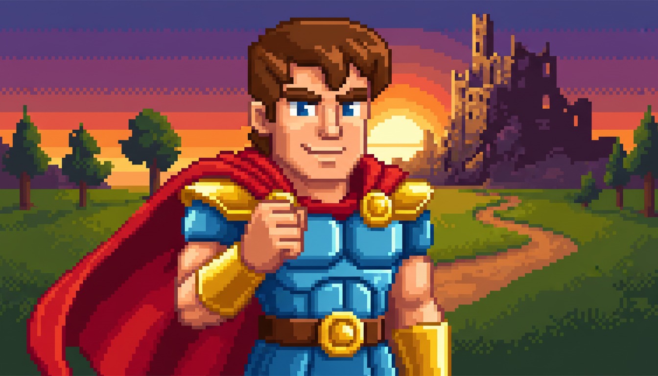 Retro video game pixel art aesthetic - portrait orientation showcasing pixelated graphics and limited color palette