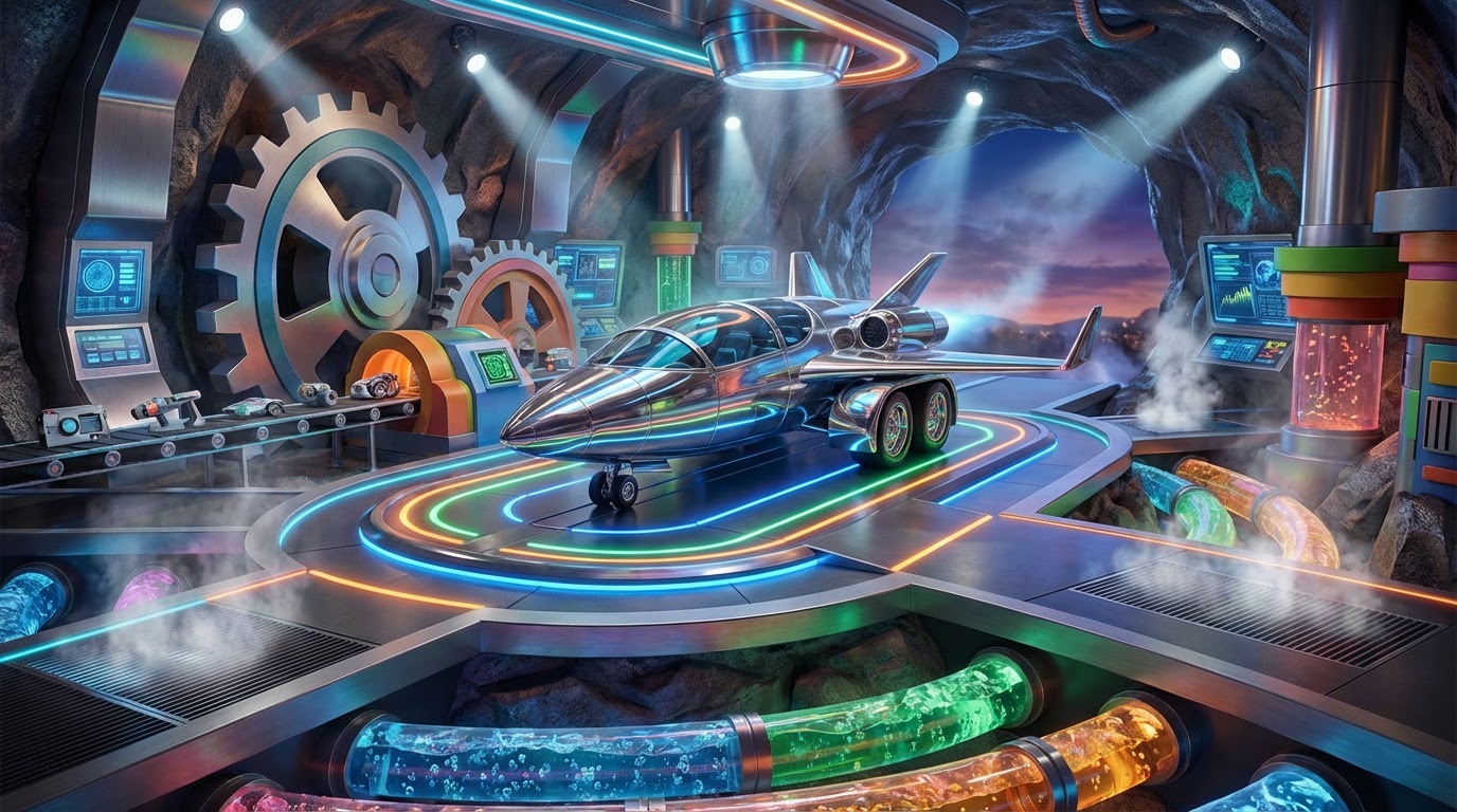 Spy Kids' High Octane Style landscape - vibrant spy headquarters