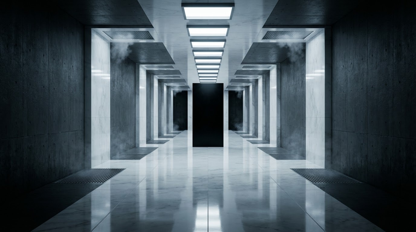 Stanley Kubrick Symmetry style landscape - perfectly centered architectural space with one-point perspective