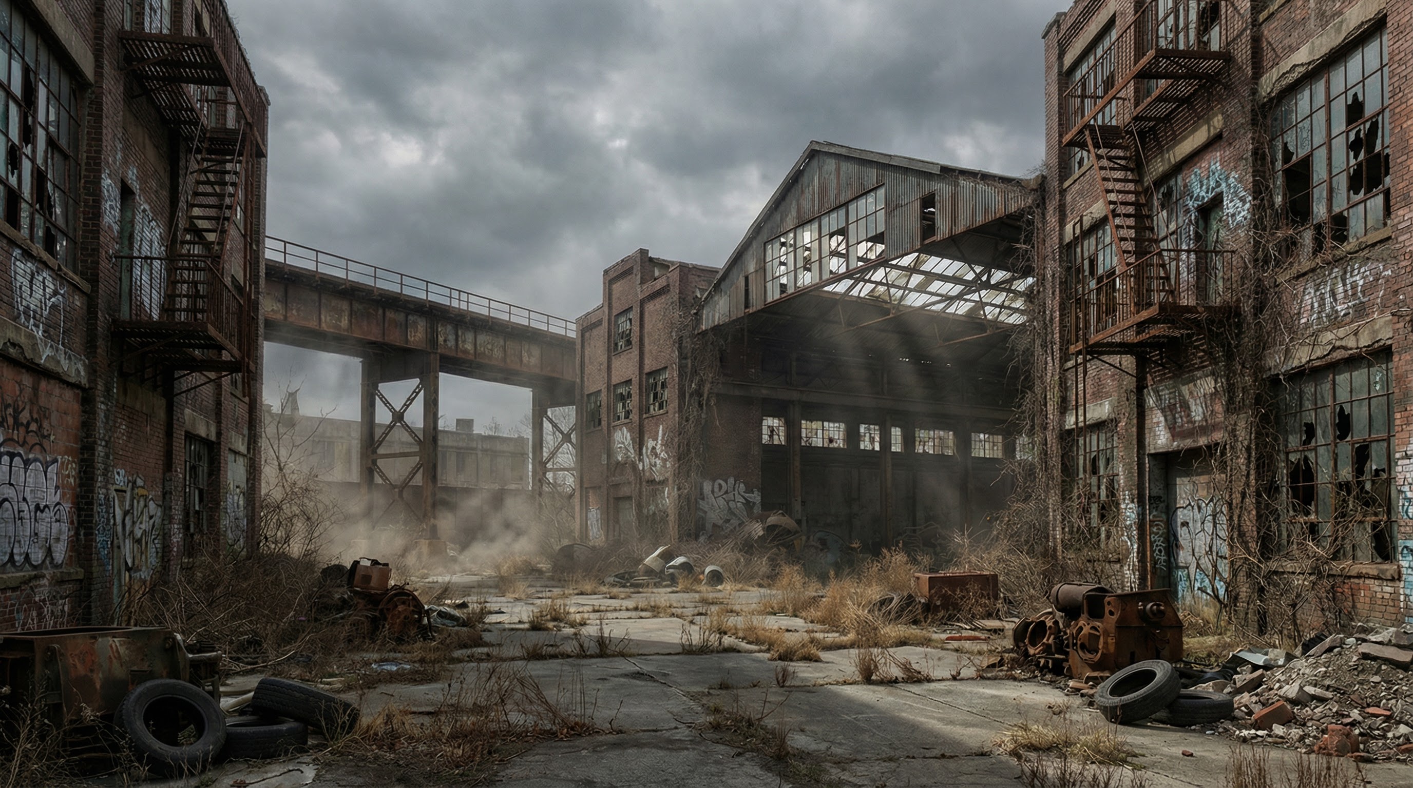 Urban decay style gritty post-industrial landscape