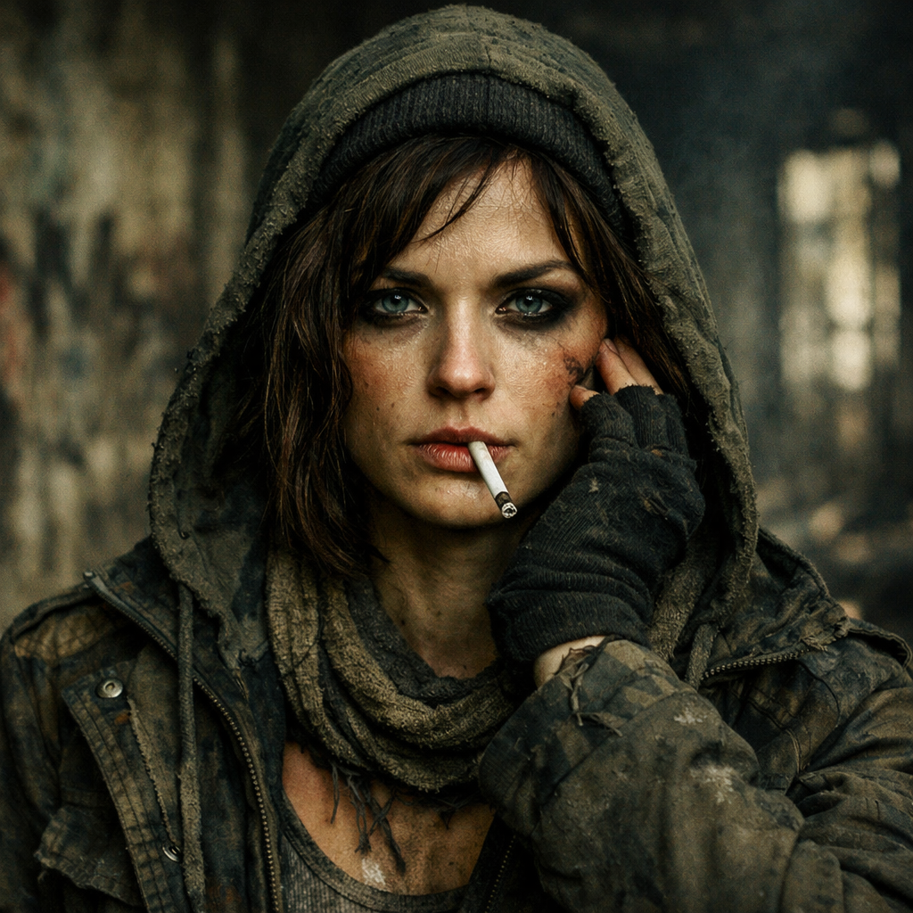 Urban decay style abandoned building with weathered textures portrait