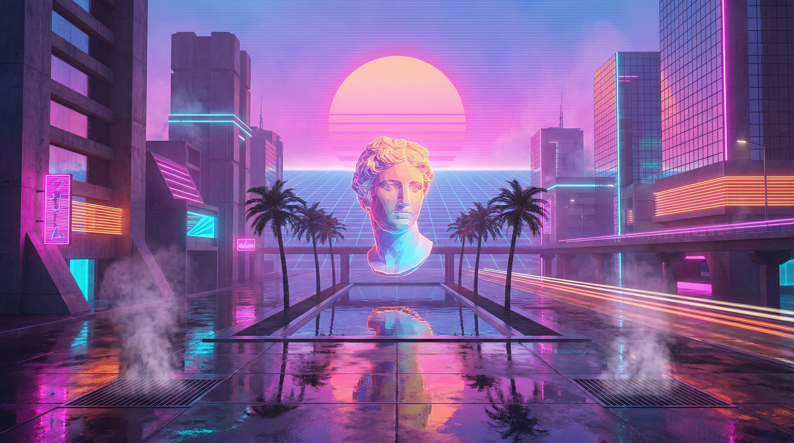 Vaporwave style landscape