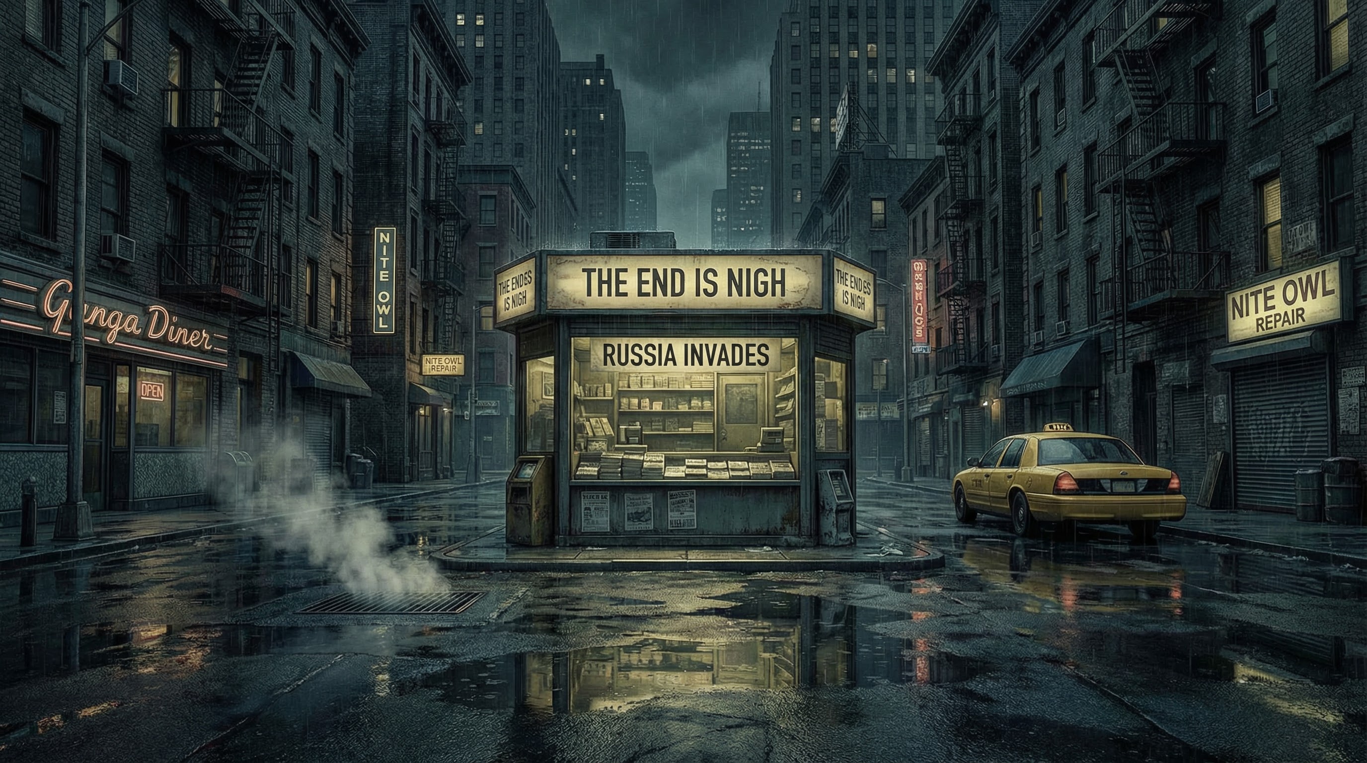 Watchmen style graphic novel landscape