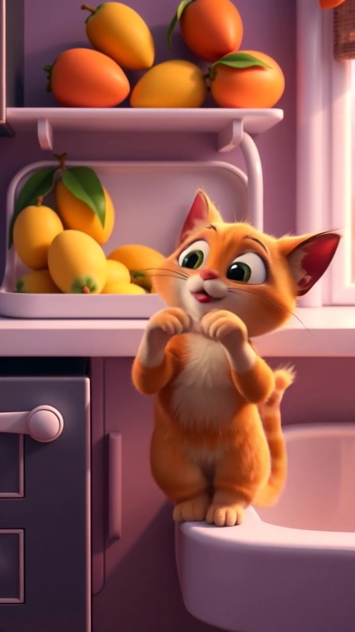 Kucing Mengolah Jus Mangga