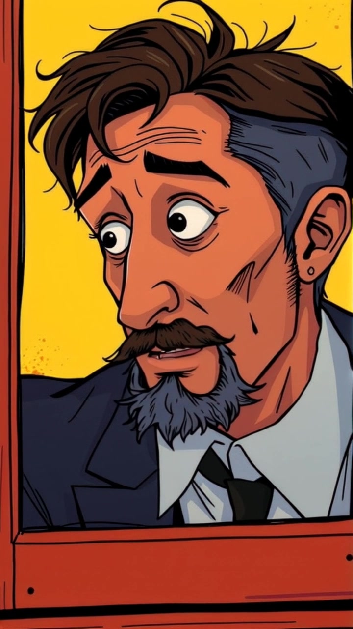 A close-up of You looking thoughtfully out of an office window, pondering his thoughts.