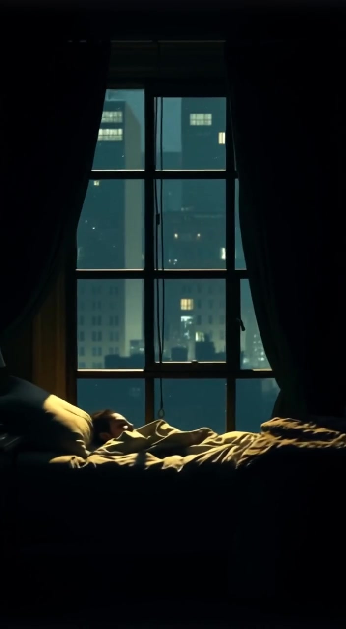 Gentle sunlight creeps through the window, casting soft shadows over the sleeping figure in the cozy bedroom.