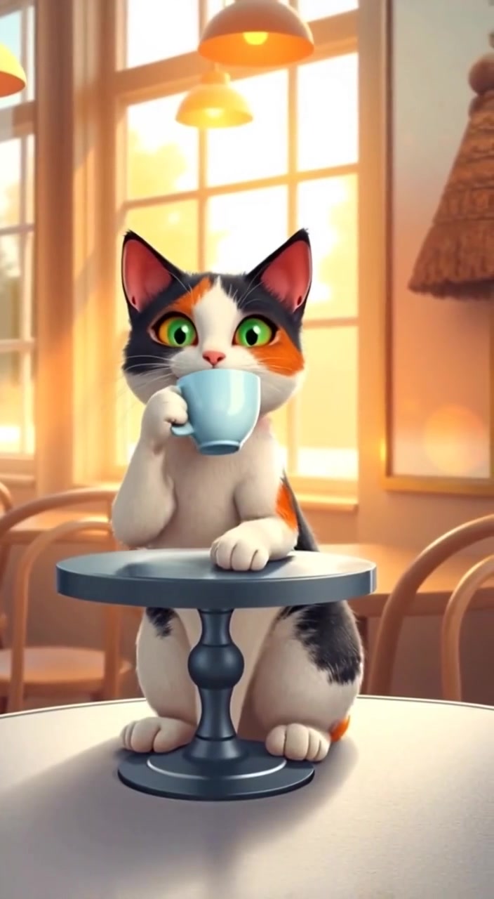 Cats Enjoying Coffee and Laughs